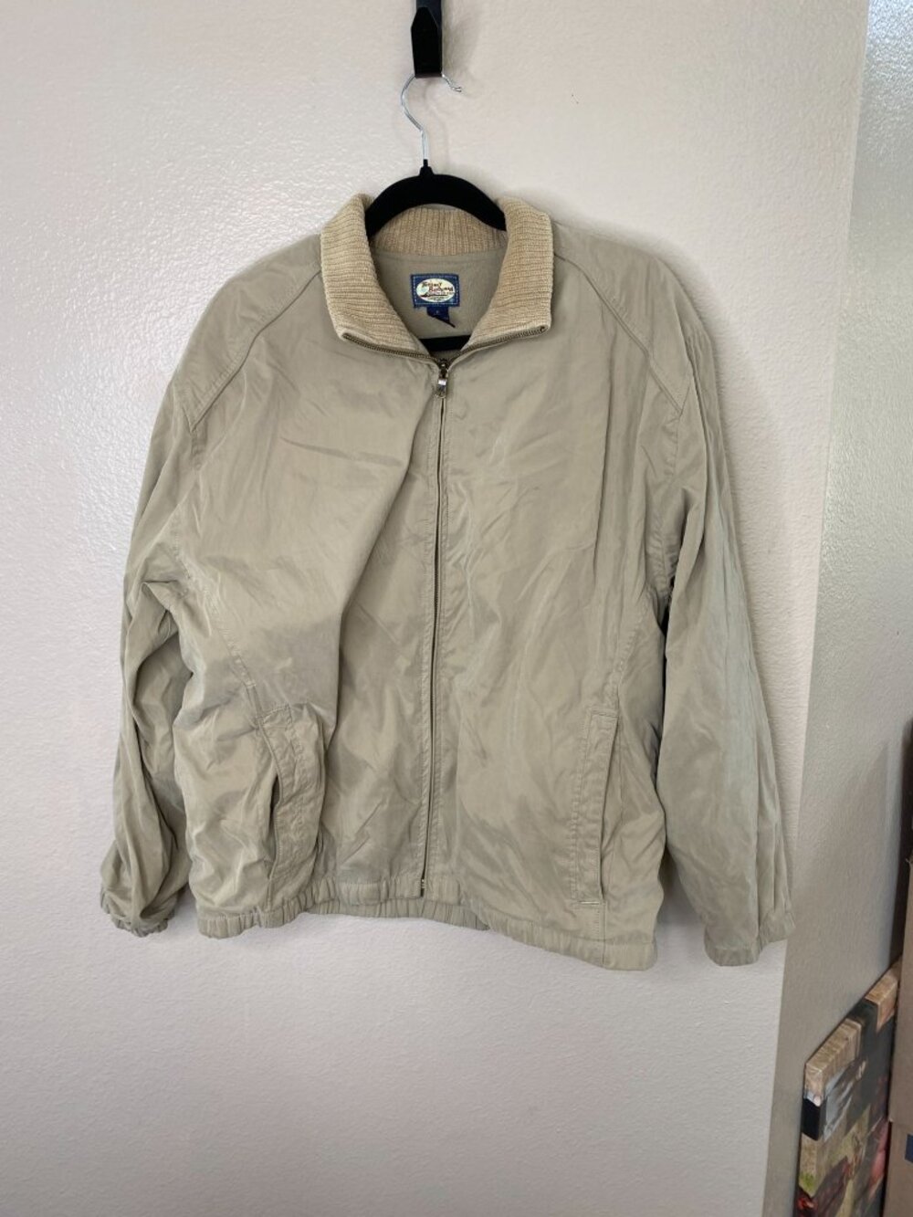 Tommy Bahama Mens Beige Full-Zip Jacket M Nylon Blend Cord Collar Fleece Lined